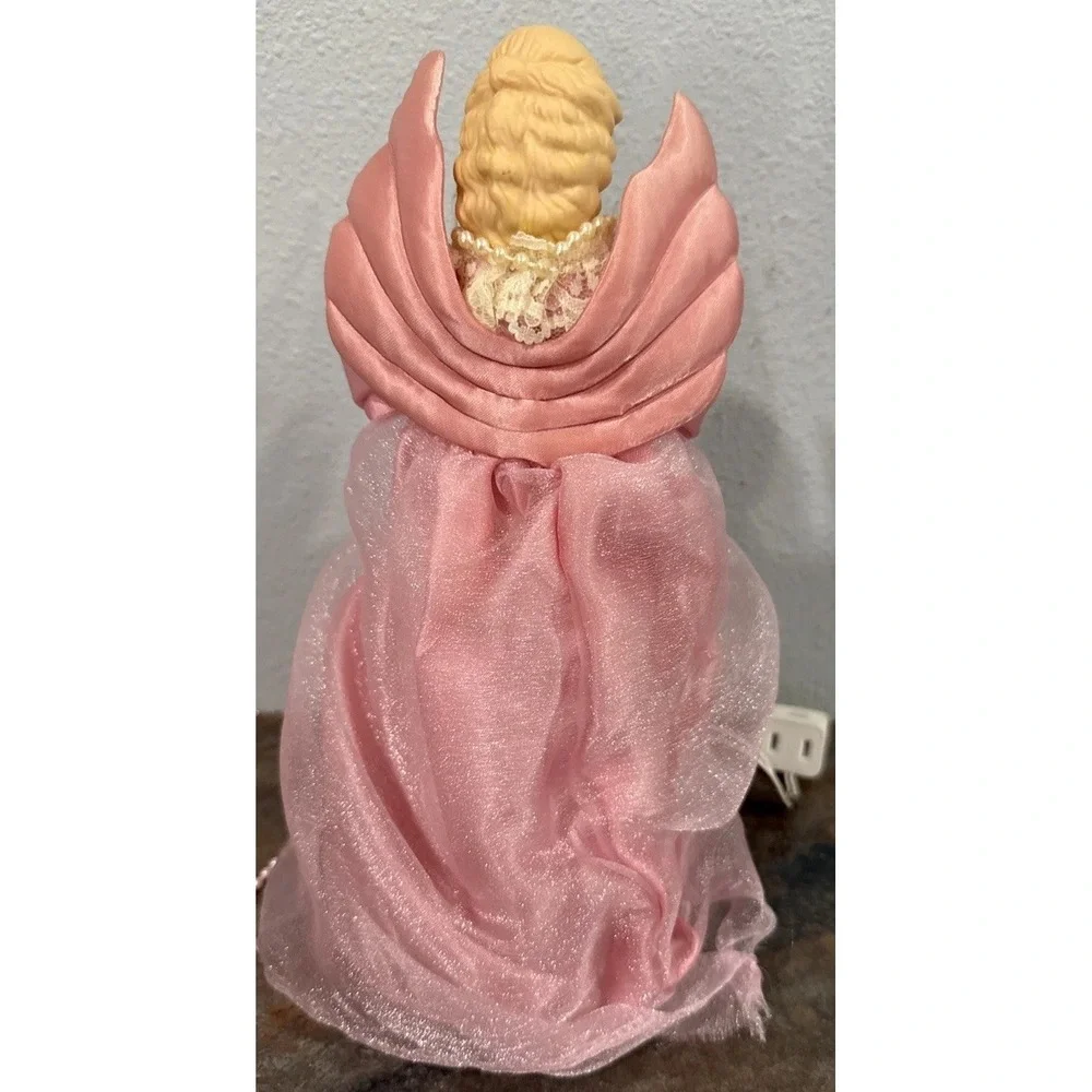 Vintage Pink Porcelain Face Angel Christmas Tree Topper 10-Light Lighted Y2K